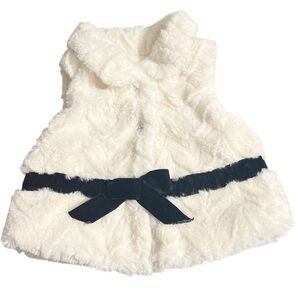 RZ by Rachel Zoe Kids White Ivory Embossed Faux Fur Vest with Black Ribbon Trim